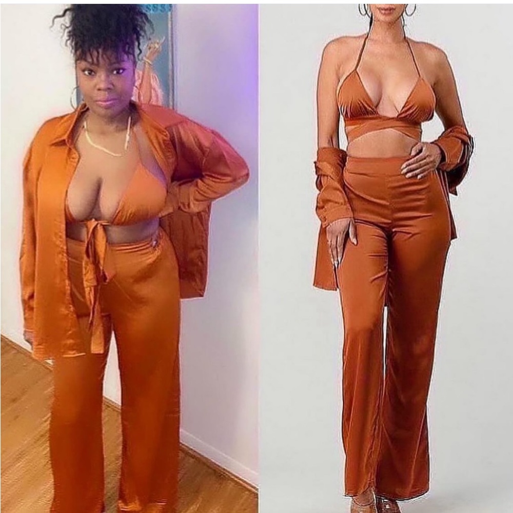Satin Rust 3 piece Pants Set
